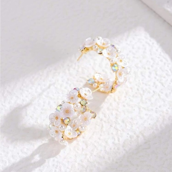 Floral Embellished Hoop Earrings - Picture 3 of 10